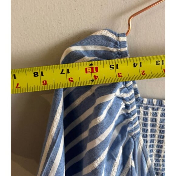 Old Navy Womens Wrap Midi Dress Puff Sleeve Smocked Stripes Blue White Size XL - Picture 9 of 14